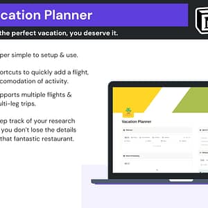 Vacation Planner Notion Template Screenshot With Key Features